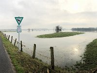 Hochwasser Bislicher Insel  -26.Januar 2018 - : Bislicher Insel, Fahrrad, Fluss, Landschaft, Rhein, Rheinwiesen, Straße, Wasser