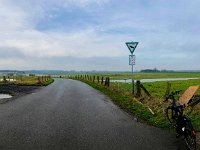 Rheindeich Bislicher Insel - 26.Januar 2018 - : Fahrrad, Fluss, Landschaft, Rhein, Rheindeich, Rheinwiesen, Straße, Wasser