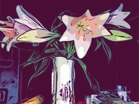 Lilienblüten : Küche, Blumen, Grafik, Comic, Stillleben, Blüten, Vase, Lilie, Grafik-Art