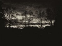 Abendhimmel II  Pentax K-01, Classik Camera Art / bw  - 07.04.2016 - : Abenddämmerung, Abendhimmel, Bäume, Dächer, Fenster, Fenster Ausblick, Garten Erlenstraße, Wolken